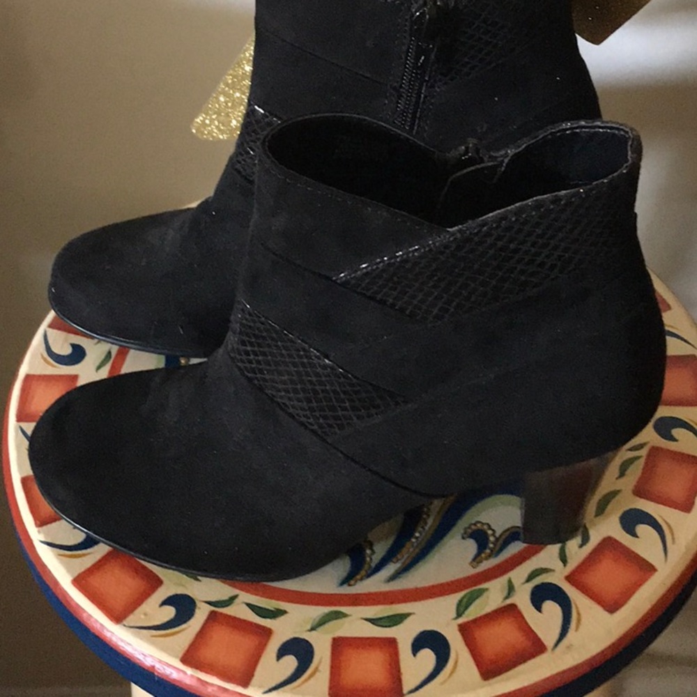 Black micro suede boots with snakeskin trim.  NWOT